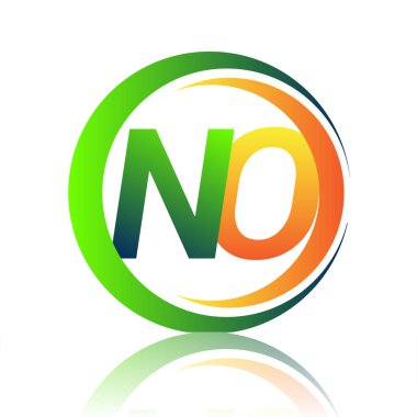 İlk harf logosu HAYIR şirket adı yeşil ve turuncu renkli daire ve swoosh tasarımı. İş ve şirket kimliği için vektör logosu.