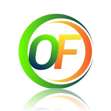 Şirketin yeşil ve turuncu renkli ilk harf logosu daire ve swoosh tasarımlı. İş ve şirket kimliği için vektör logosu.