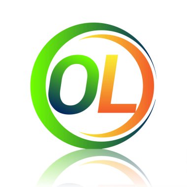 İlk harf logosu OL şirketinin yeşil ve turuncu renkli dairesi ve swoosh tasarımı. İş ve şirket kimliği için vektör logosu.