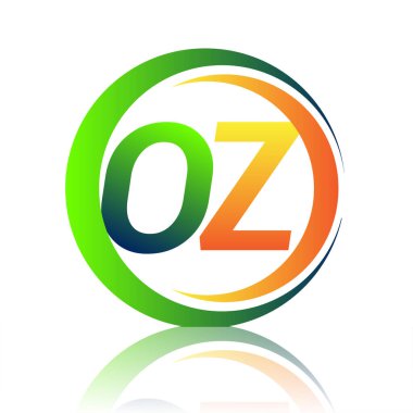 İlk harf: OZ şirketi yeşil ve turuncu renkli daire ve swoosh tasarımlı. İş ve şirket kimliği için vektör logosu.