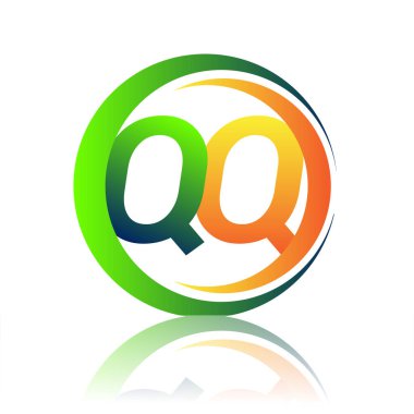 İlk harf QQ şirketi daire ve swoosh tasarımında yeşil ve turuncu renkli. İş ve şirket kimliği için vektör logosu.