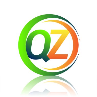 İlk harf QZ şirket adı yeşil ve turuncu renkli daire ve swoosh tasarımı. İş ve şirket kimliği için vektör logosu.