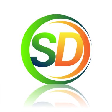 İlk harf logosu SD şirketi daire ve swoosh tasarımında yeşil ve turuncu renkli. İş ve şirket kimliği için vektör logosu.