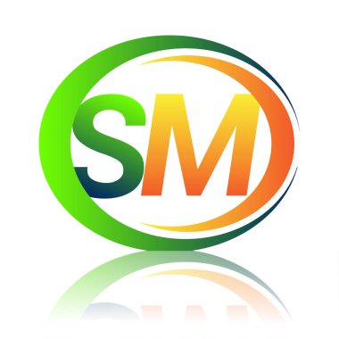 İlk harf logosu sado-mazo şirketi yeşil ve turuncu rengi daire ve swoosh tasarımı. İş ve şirket kimliği için vektör logosu.