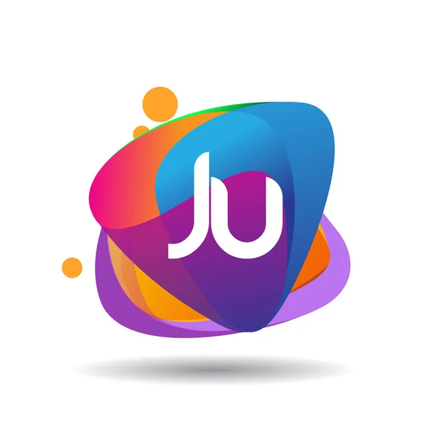字母Ju标识 彩色水花背景 字母组合标识设计 供创意行业 企业和公司使用 — 图库矢量图片