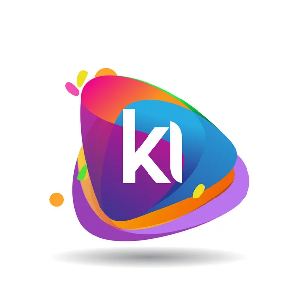 カラフルなスプラッシュ背景を持つレターKiロゴ クリエイティブ産業のための文字の組み合わせのロゴデザイン ウェブ ビジネスや会社 — ストックベクタ