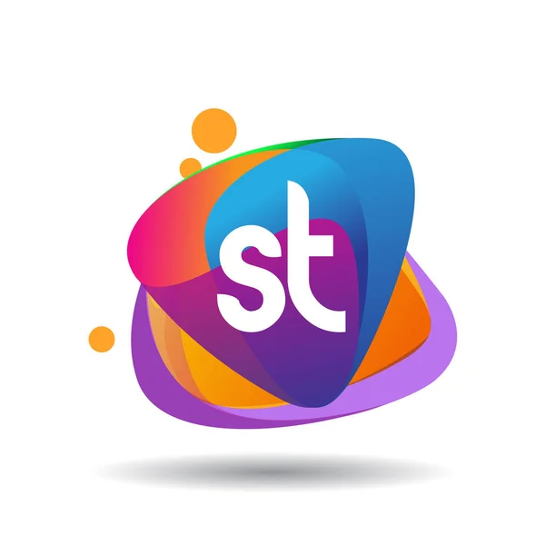 カラフルなスプラッシュ背景を持つ文字Stのロゴ クリエイティブ産業のための文字の組み合わせのロゴデザイン ウェブ ビジネスや企業 — ストックベクタ