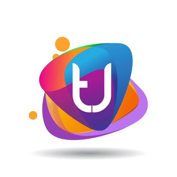 カラフルなスプラッシュ背景を持つ文字Tjのロゴ クリエイティブ産業のための文字の組み合わせのロゴデザイン ウェブ ビジネスや企業 — ストックベクタ