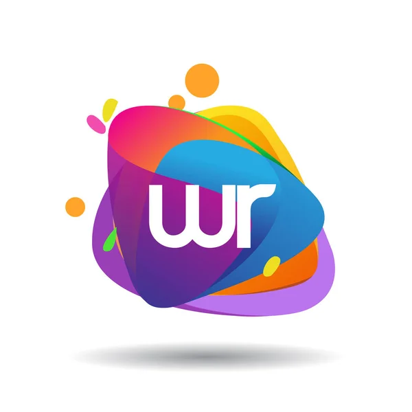 カラフルなスプラッシュ背景を持つ手紙Wrのロゴ クリエイティブ産業 ウェブ ビジネスや会社のための手紙の組み合わせのロゴデザイン — ストックベクタ