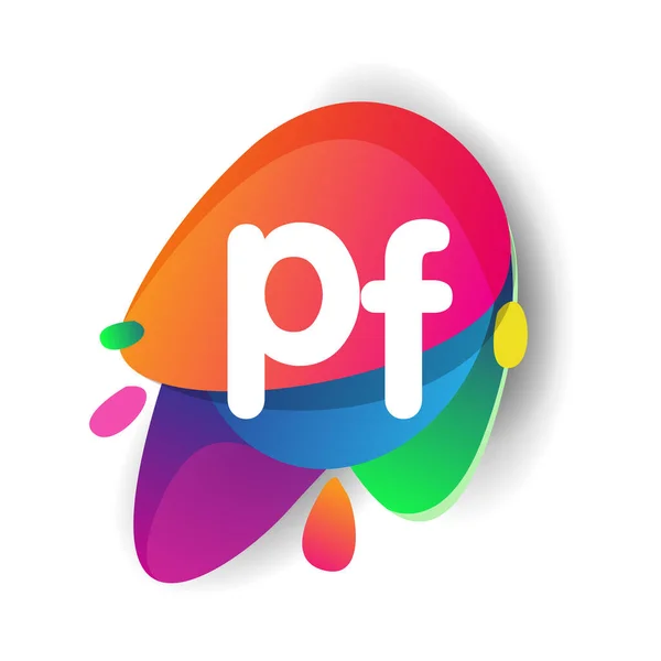 具有彩色水花背景的字母Pf标识 创意产业 企业和公司的字母组合标识设计 — 图库矢量图片