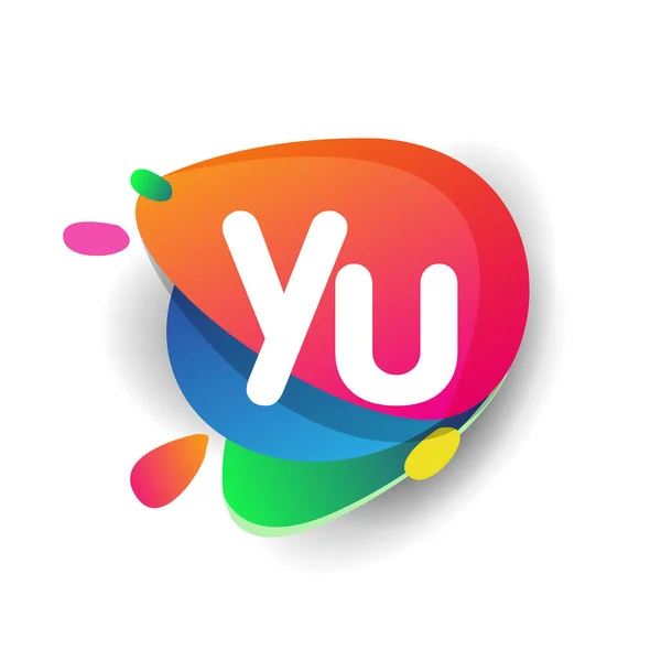 具有彩色水花背景的Yu字母标识 创意产业 企业和公司的字母组合标识设计 — 图库矢量图片