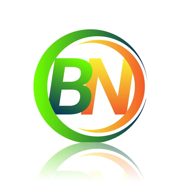 Początkowe Logo Literowe Nazwa Firmy Zielony Pomarańczowy Kolor Okręgu Swoosh — Wektor stockowy