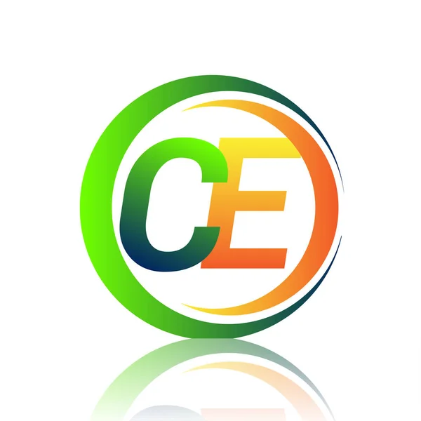 Počáteční Písmeno Logo Název Společnosti Zelené Oranžové Barvy Kruh Swoosh — Stockový vektor
