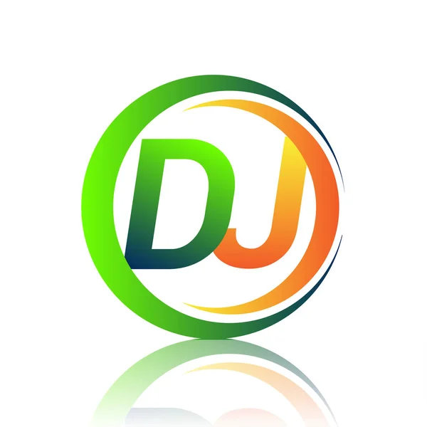 Počáteční Písmeno Logo Název Společnosti Zelená Oranžová Barva Kružnici Swoosh — Stockový vektor