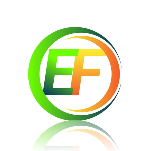 Начальная Буква Логотип Компании Название Зеленого Оранжевого Цвета Круге Swoosh — стоковый вектор
