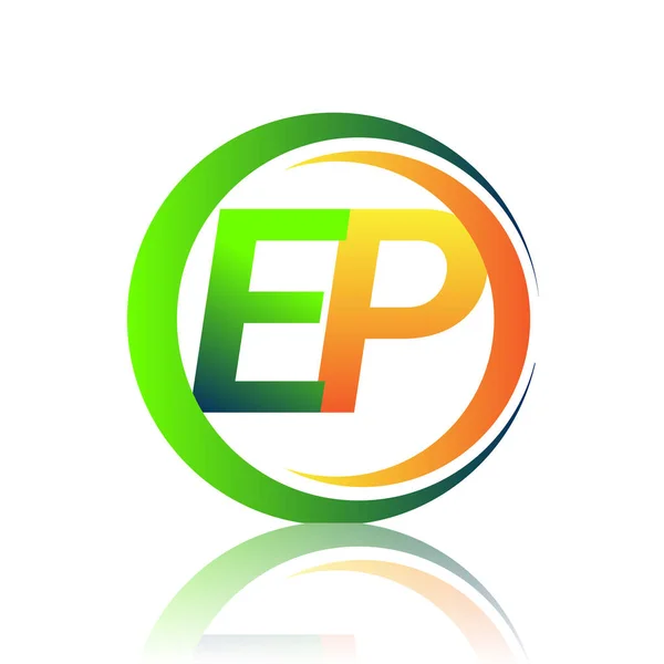 Letra Inicial Logo Nombre Empresa Verde Naranja Color Círculo Swoosh — Vector de stock
