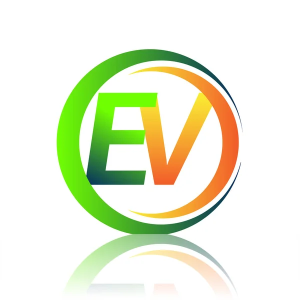 Logotipo Inicial Letra Nombre Empresa Color Verde Naranja Círculo Swoosh — Archivo Imágenes Vectoriales