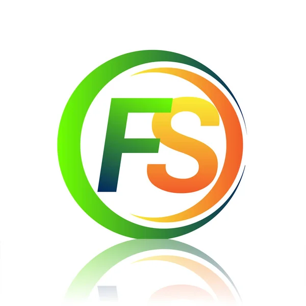 Начальный Логотип Компании Название Зеленый Оранжевый Цвет Круге Swoosh Дизайн — стоковый вектор