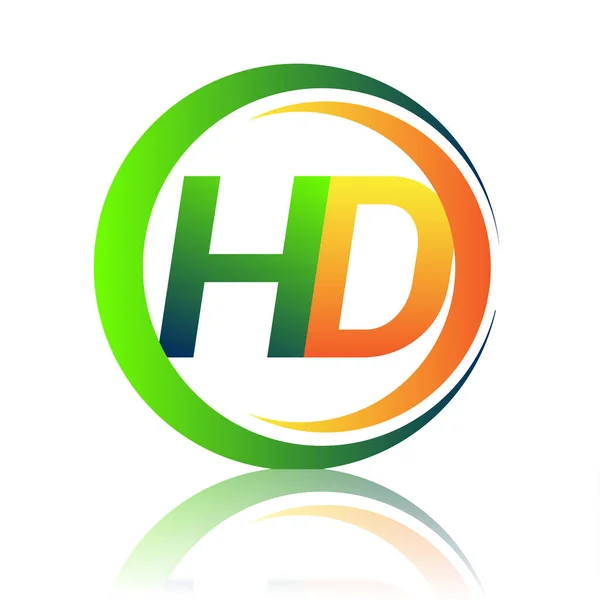 Harf Logosu Şirket Adı Yeşil Turuncu Renkli Daire Swoosh Tasarımı — Stok Vektör