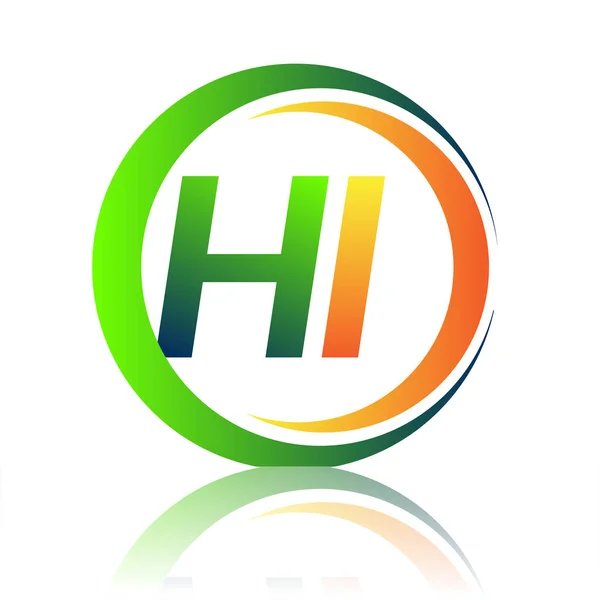 Harf Logosu Şirketinin Adı Yeşil Turuncu Renkli Dairesel Tasarım Şirket — Stok Vektör