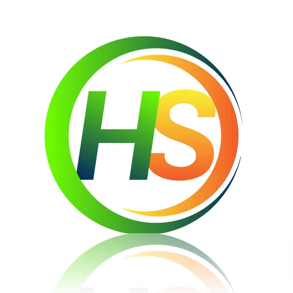 Eerste Letter Logo Bedrijfsnaam Groen Oranje Kleur Cirkel Swoosh Ontwerp — Stockvector