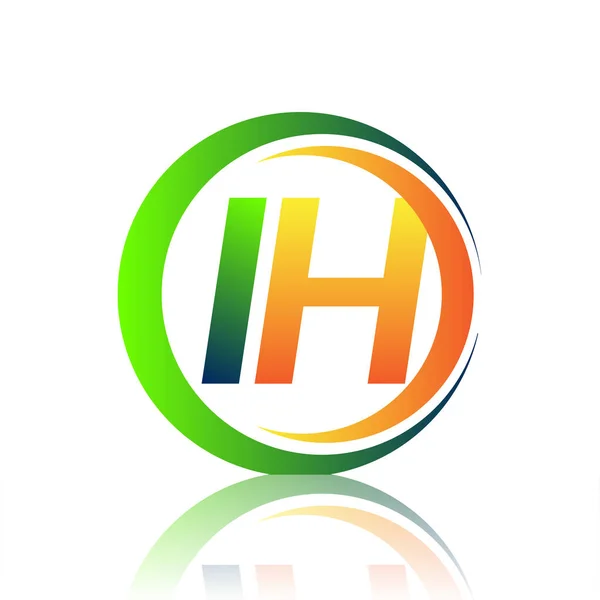 Harf Logosu Şirketi Daire Swoosh Tasarımında Yeşil Turuncu Renkli Şirket — Stok Vektör