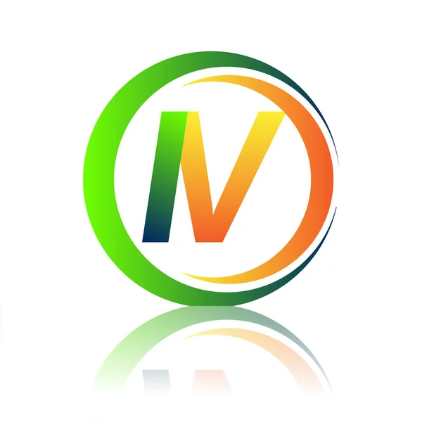 Logotipo Inicial Letra Nombre Empresa Color Verde Naranja Círculo Diseño — Vector de stock