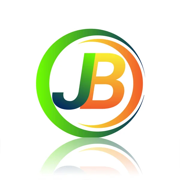 首字母标识Jb公司名称绿色和橙色圆形和斜纹图案 企业和公司标识的向量标志类型 — 图库矢量图片