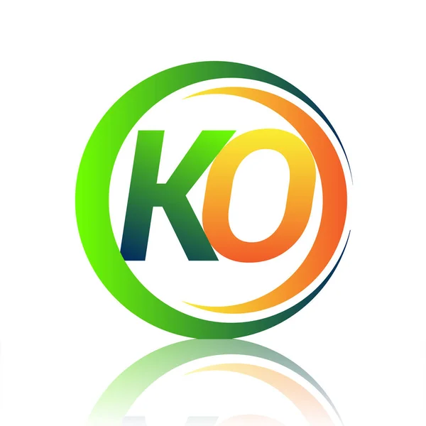 Начальная Буква Логотип Компании Название Зеленый Оранжевый Цвет Круге Swoosh — стоковый вектор