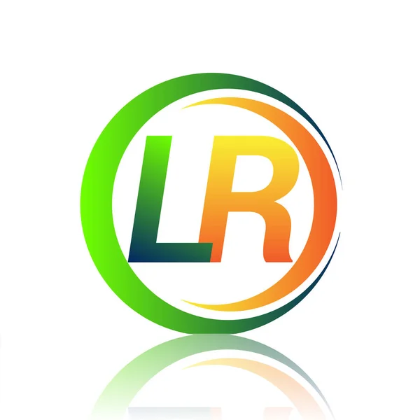 初期の文字のロゴLr会社名円上の緑とオレンジの色とスウッシュデザイン ビジネスと会社のアイデンティティのためのベクトルロゴタイプ — ストックベクタ