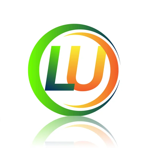 Logo Literei Inițiale Numele Companiei Culoarea Verde Portocalie Cerc Design — Vector de stoc