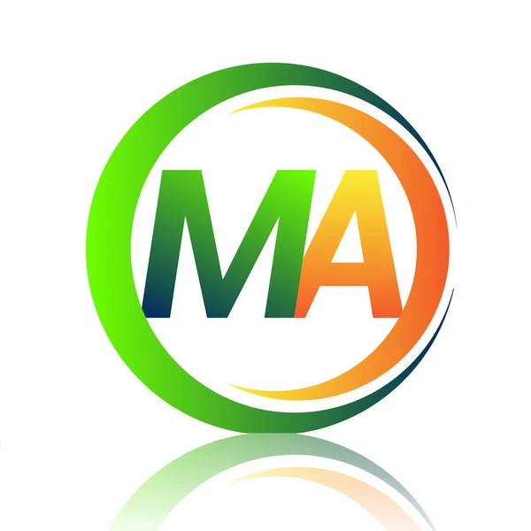 Logotipo Carta Inicial Nome Empresa Verde Cor Laranja Círculo Design — Vetor de Stock