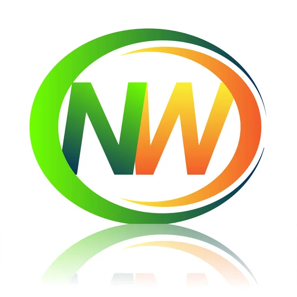Początkowe Logo Literowe Nazwa Firmy Kolor Zielony Pomarańczowy Okręgu Swoosh — Wektor stockowy