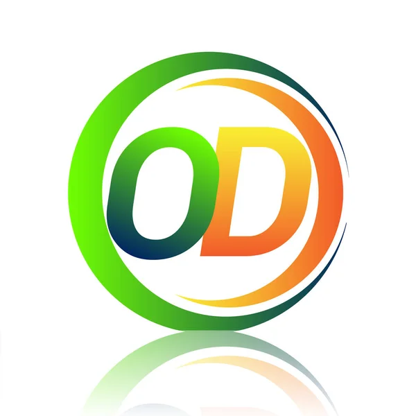 Początkowe Logo Litera Nazwa Firmy Zielony Pomarańczowy Kolor Okręgu Swoosh — Wektor stockowy