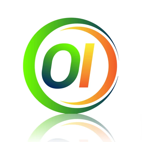Logotipo Inicial Letra Nombre Empresa Verde Naranja Círculo Diseño Swoosh — Vector de stock