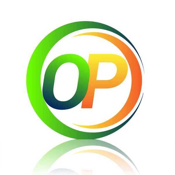 Alkuperäinen Kirjain Logo Yrityksen Nimi Vihreä Oranssi Väri Ympyrä Swoosh — vektorikuva