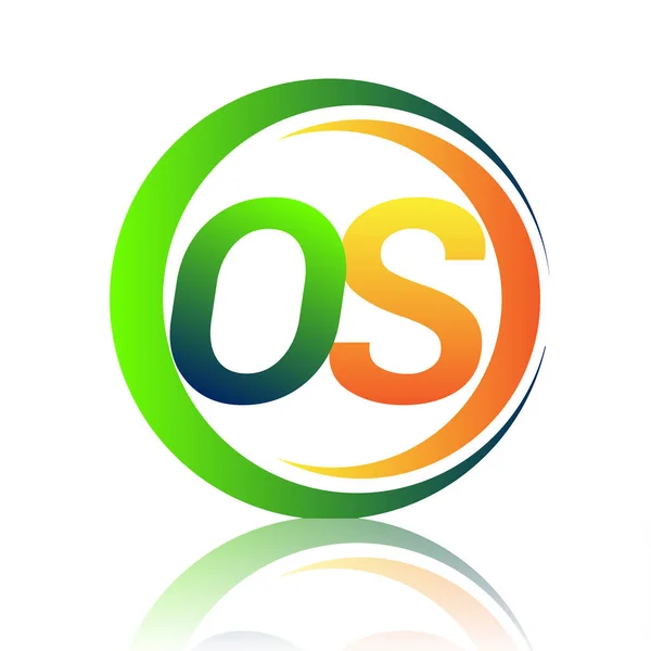 Начальная Буква Логотип Название Зеленого Оранжевого Цвета Круге Swoosh Дизайн — стоковый вектор