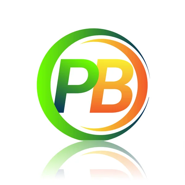 頭文字ロゴPb社名緑とオレンジ色の丸とスウッシュのデザイン ビジネスと会社のアイデンティティのためのベクトルロゴタイプ — ストックベクタ