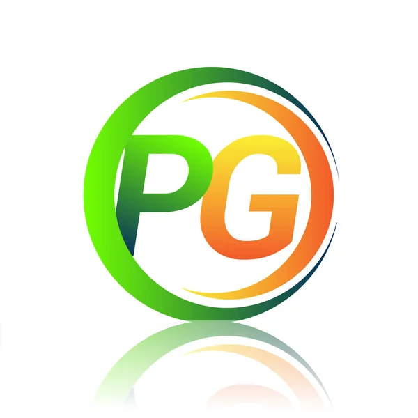 Počáteční Písmeno Logo Název Společnosti Zelené Oranžové Barvy Kruh Swoosh — Stockový vektor