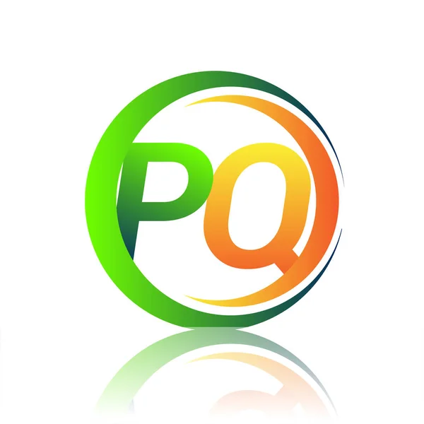 Начальный Логотип Название Компании Зеленый Оранжевый Цвет Круге Swoosh Дизайн — стоковый вектор