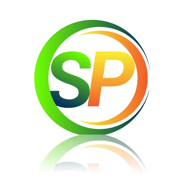 Harf Logosu Şirketi Yeşil Turuncu Renkli Daire Swoosh Tasarımlı Şirket — Stok Vektör