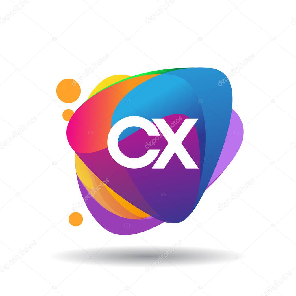 Letter CX logo with colorful splash background, letter combination logo design for creative industry, web, business and company.