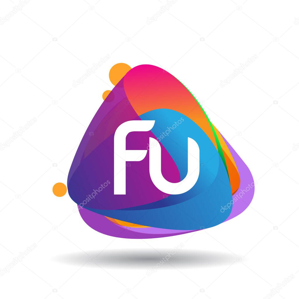 Letter FU logo with colorful splash background, letter combination logo design for creative industry, web, business and company.