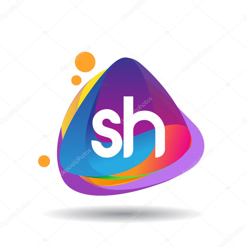 Letter SH logo with colorful splash background, letter combination logo design for creative industry, web, business and company.