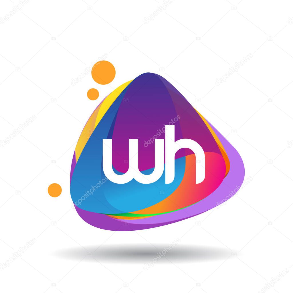 Letter WH logo with colorful splash background, letter combination logo design for creative industry, web, business and company.