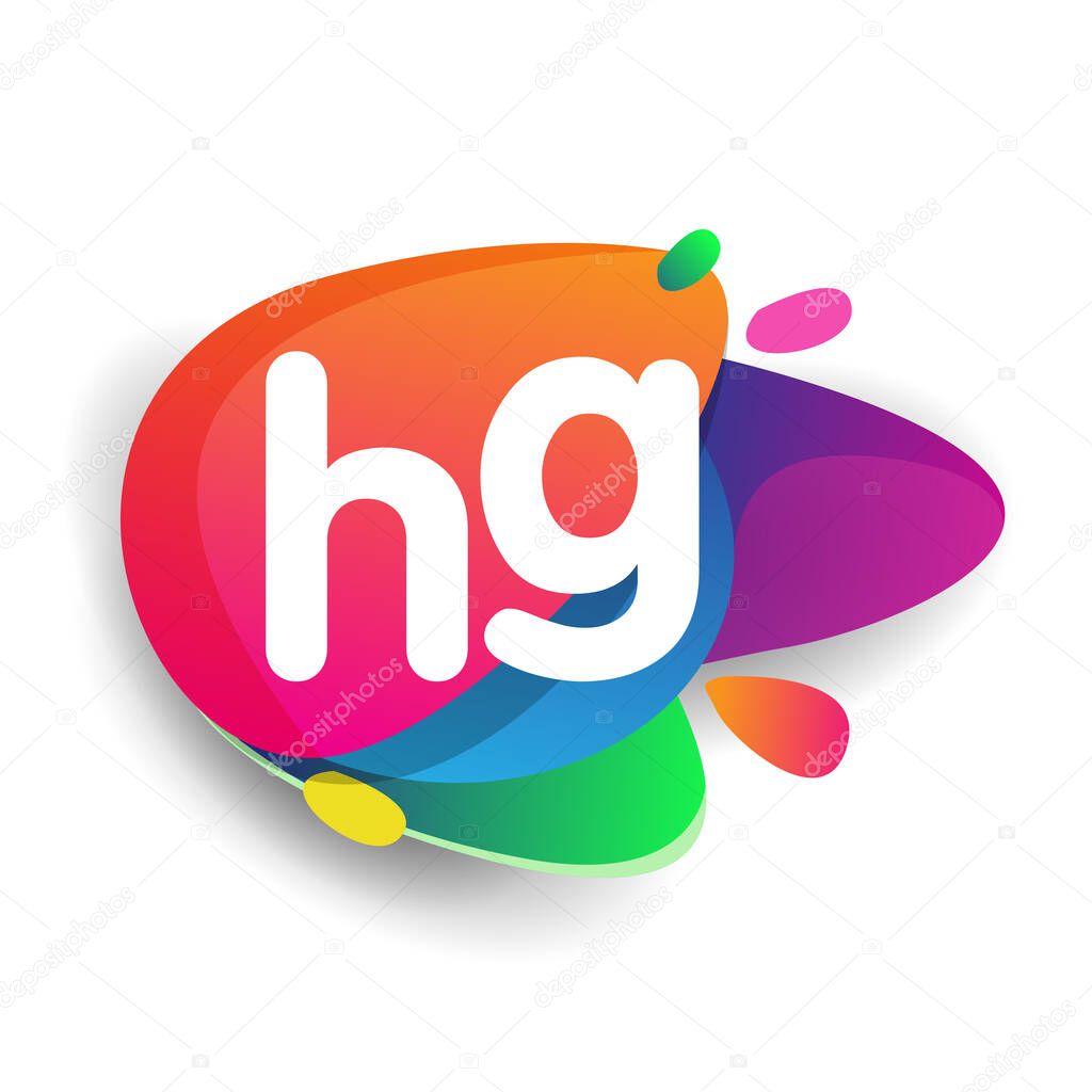 Letter HG logo with colorful splash background, letter combination logo design for creative industry, web, business and company.