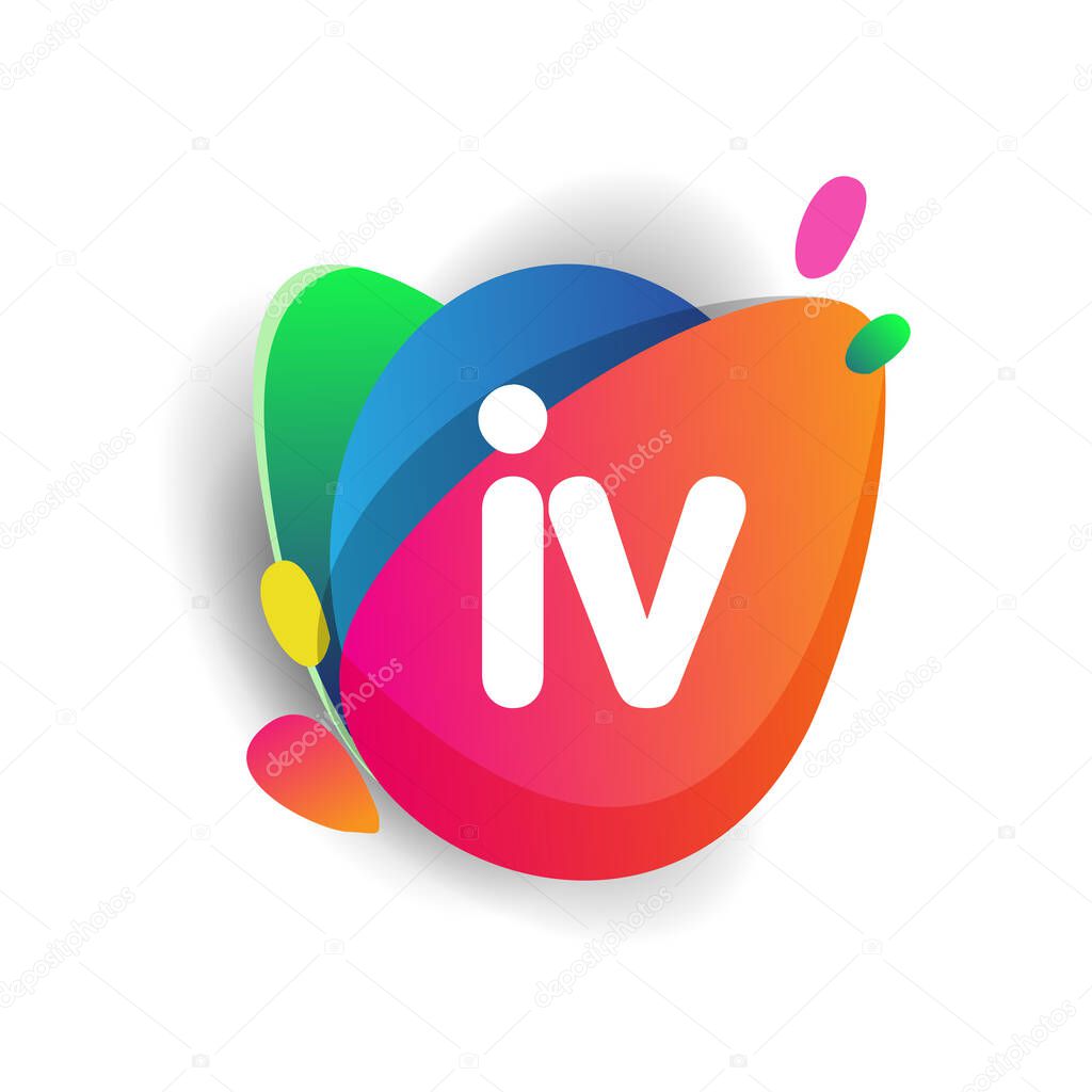 Letter IV logo with colorful splash background, letter combination logo design for creative industry, web, business and company.