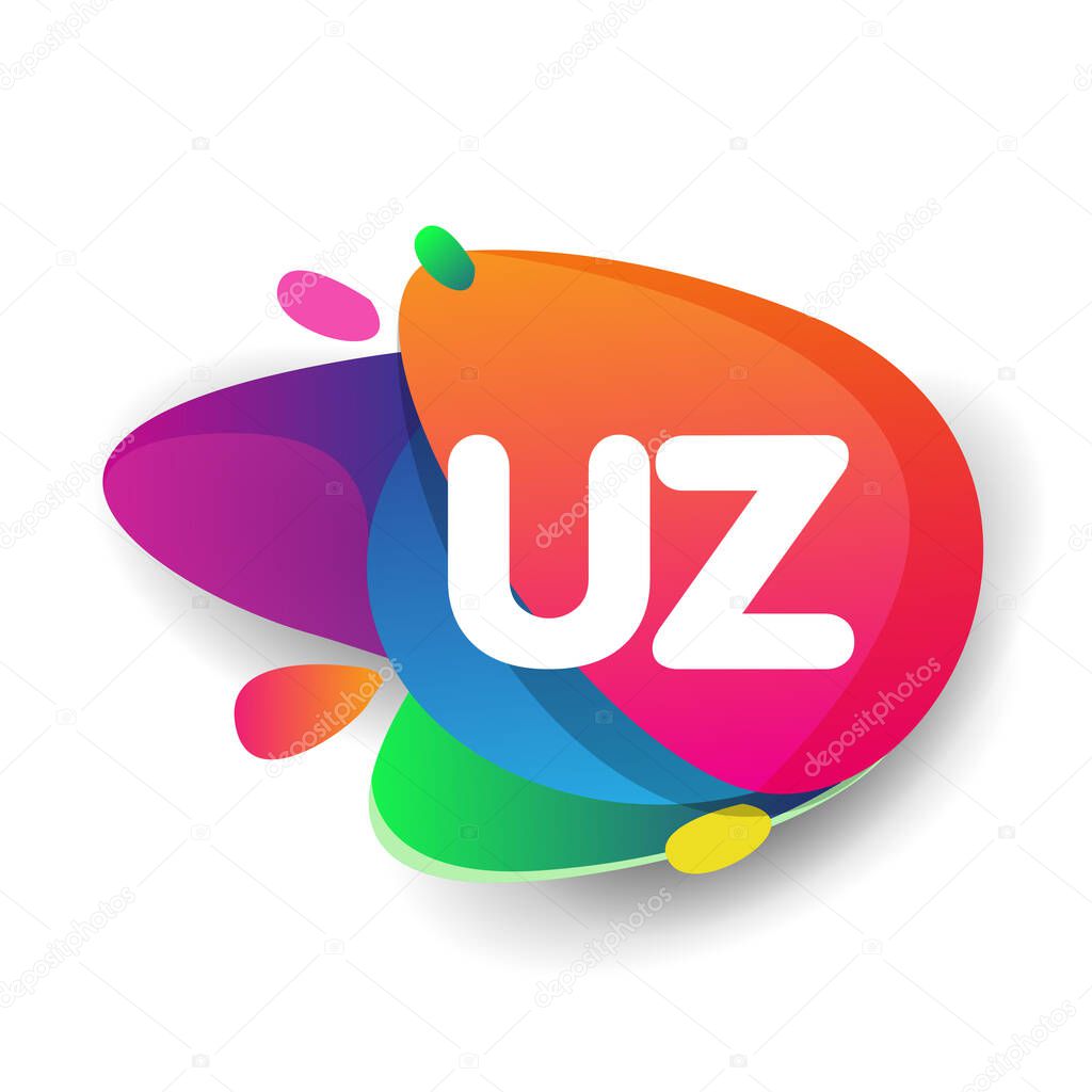 Letter UZ logo with colorful splash background, letter combination logo design for creative industry, web, business and company.