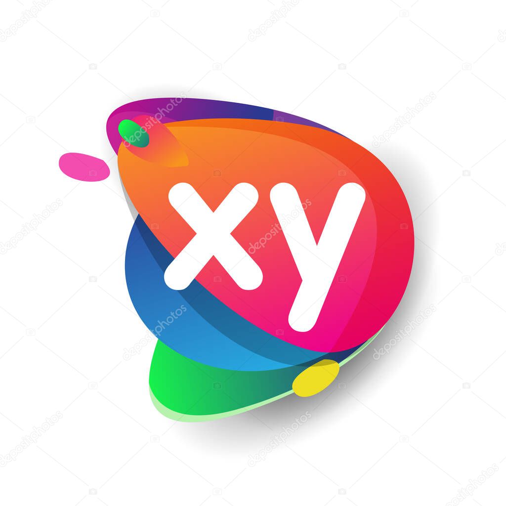 Letter XY logo with colorful splash background, letter combination logo design for creative industry, web, business and company.