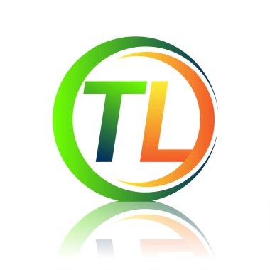 İlk harf logosu TL şirketinin yeşil ve turuncu rengi daire ve swoosh tasarımı. İş ve şirket kimliği için vektör logosu.